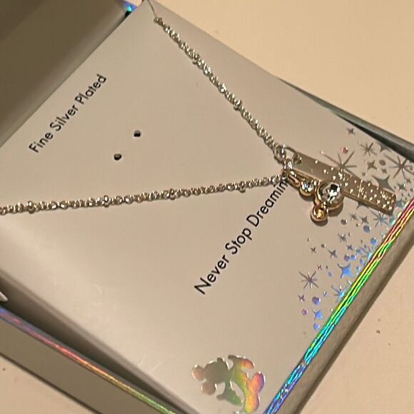 Disney Never Stop Dreaming Two Tone Clear Crystal Charm Necklace Silver Plated - Picture 7 of 9